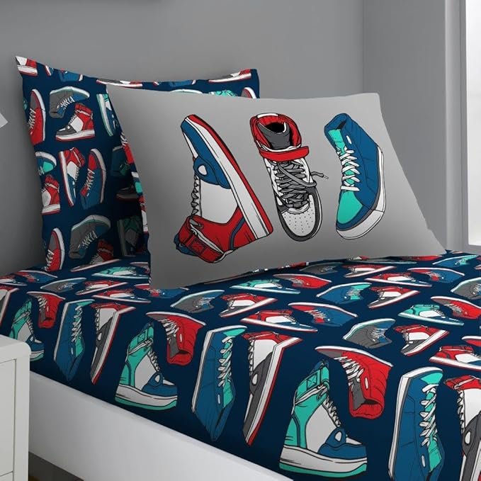 Kids Sneaker Sheet Cover Set - Navy Blue/Grey
