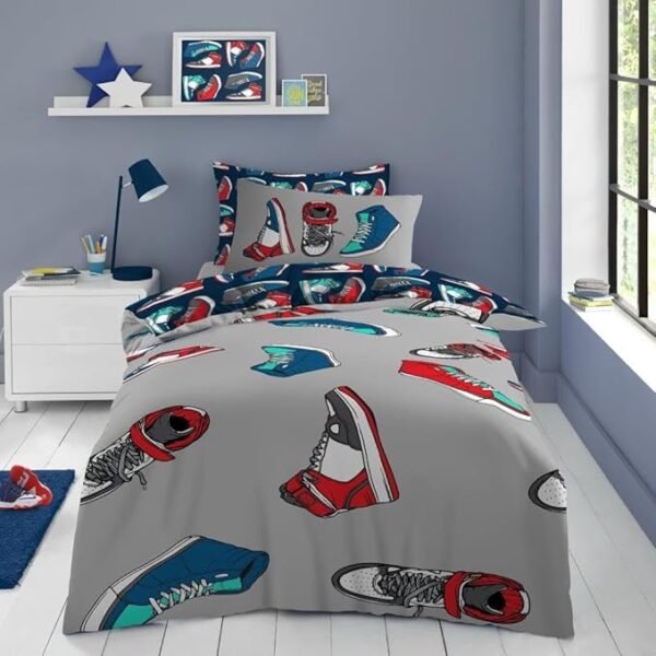 Kids Sneaker Duvet Cover Set - Navy Blue/Grey