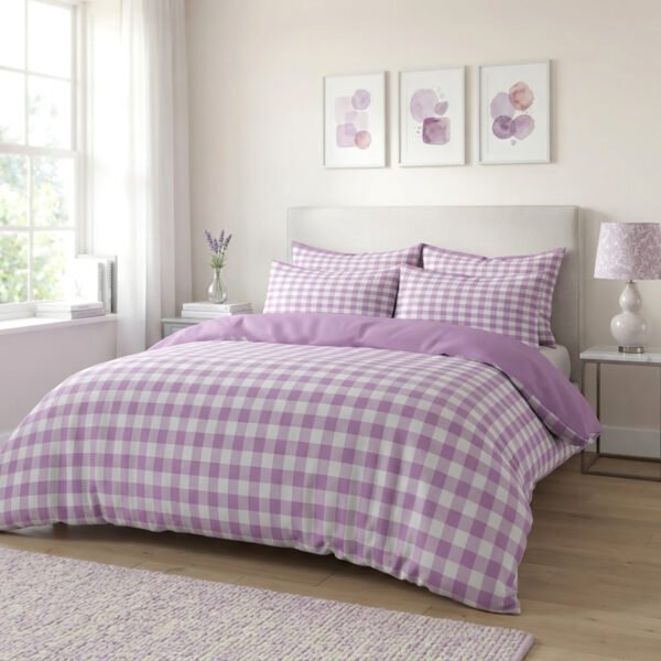 Luxury Gingham Check Duvet Cover Set - Lilac