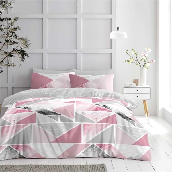 Geometric Striped Duvet Cover Set Pink