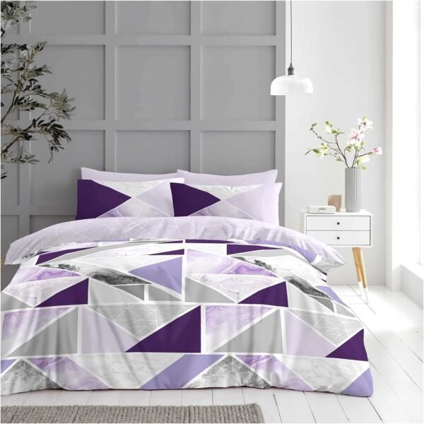 Geometric Striped Duvet Cover Set Purple Grey