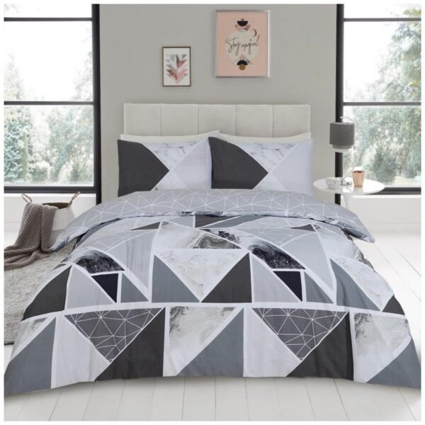 Geometric Striped Duvet Cover Set Charcoal/Grey