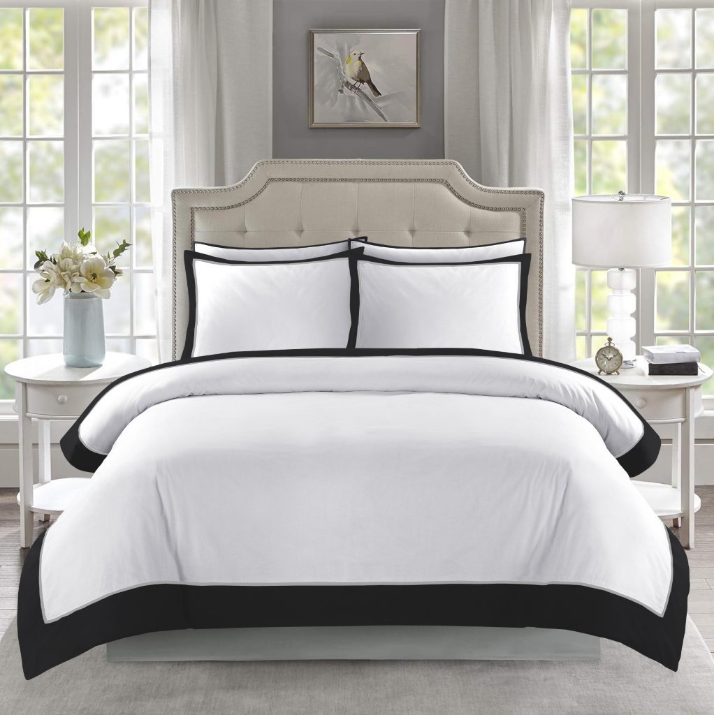 Monarch White Black 1 Soft Hotel Style Duvet Cover Set - White/Black