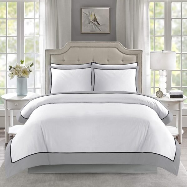 Soft Hotel Style Duvet Cover Set - White/Grey