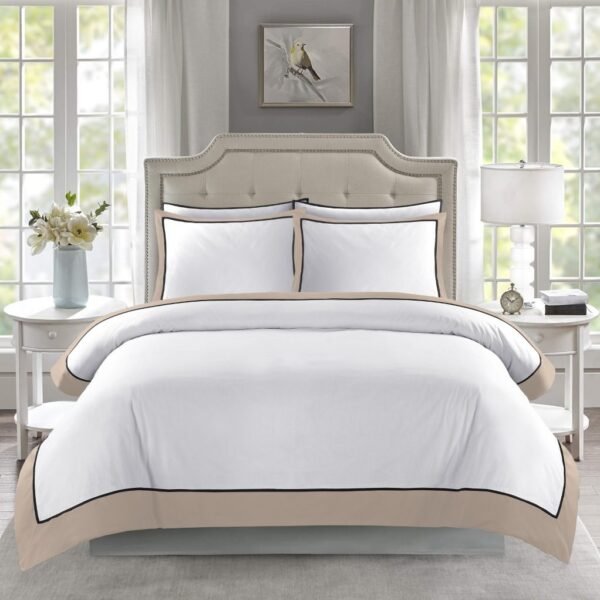 Soft Hotel Style Duvet Cover Set - White/Latte