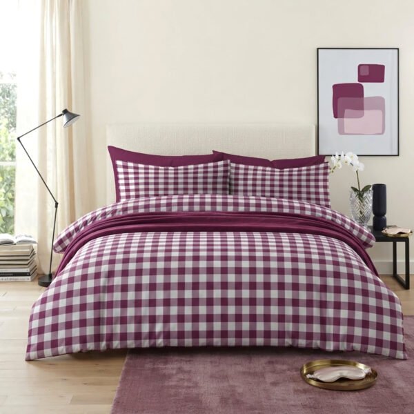 Luxury Gingham Check Duvet Cover Set - Mulberry