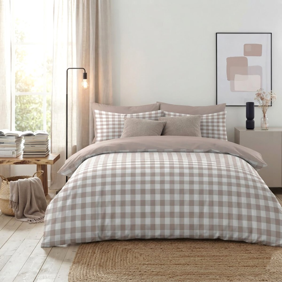 Luxury Gingham Check Duvet Cover Set - Natural