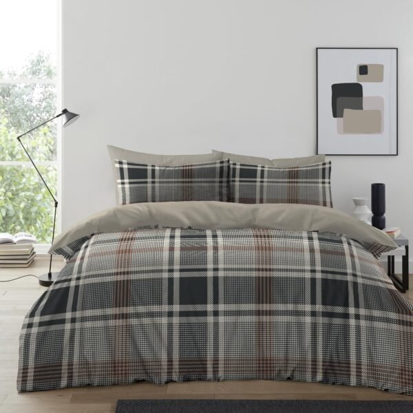 Denim Check Duvet Cover Set - Natural
