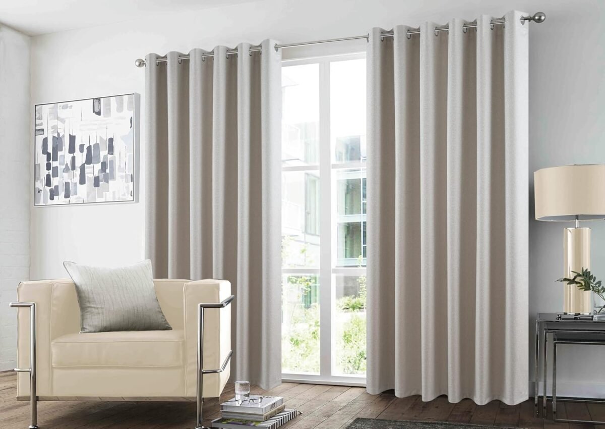Pair of Glitter Curtains for Bedroom - Natural