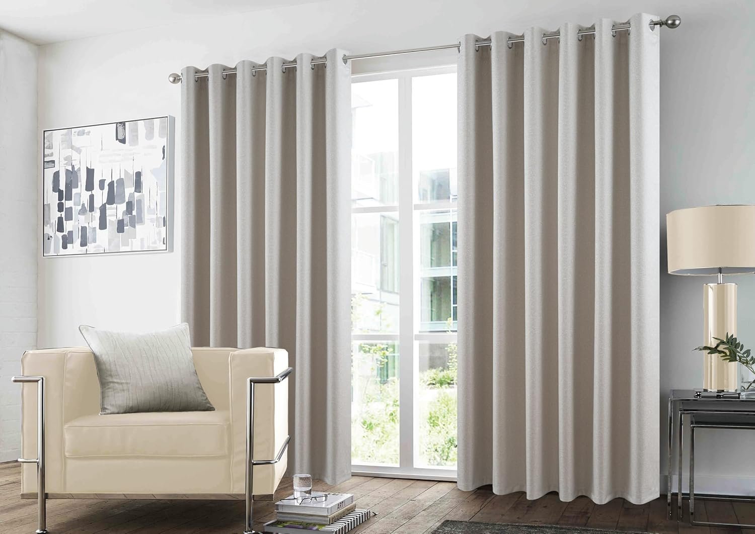 Natural Pair of Glitter Curtains for Bedroom - Natural