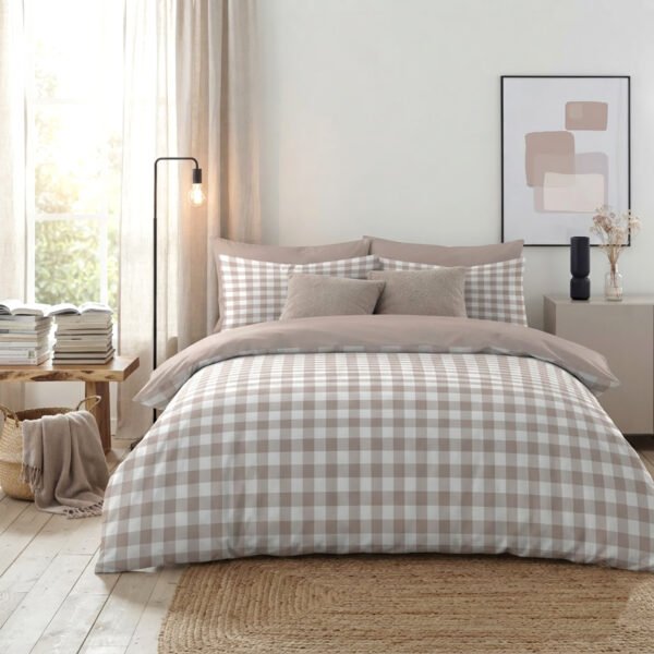 Luxury Gingham Check Duvet Cover Set - Natural