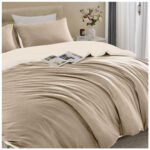 Reversible Plain Duvet Cover Set - Natural/Cream - Image 3
