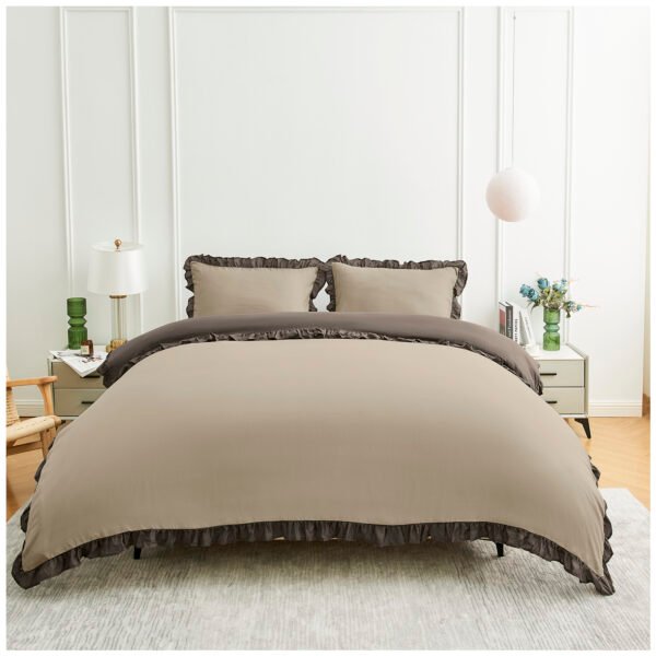 Frill Edge Duvet Cover Set - Natural/Dark Natural