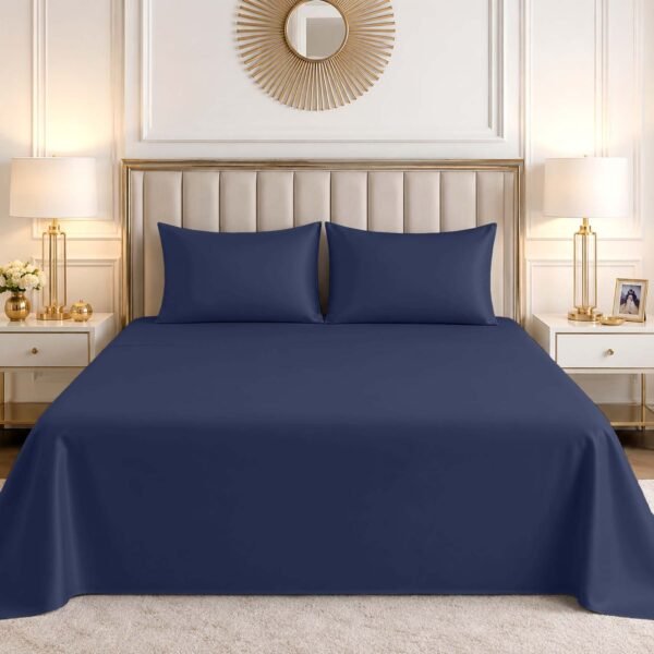 Luxury Cotton Blend Flat Bed Sheet - Navy