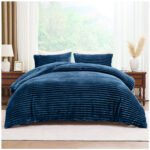 Fleece Bedding Ribbed Duvet Cover Set - Navy