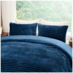 Fleece Bedding Ribbed Duvet Cover Set - Navy - Image 2