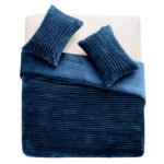 Fleece Bedding Ribbed Duvet Cover Set - Navy - Image 3