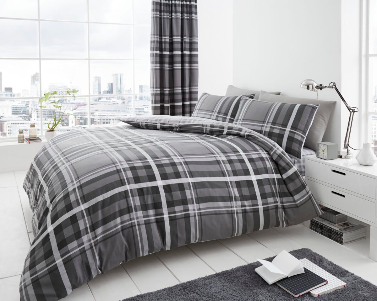 Tartan Check Duvet Cover Set - Grey