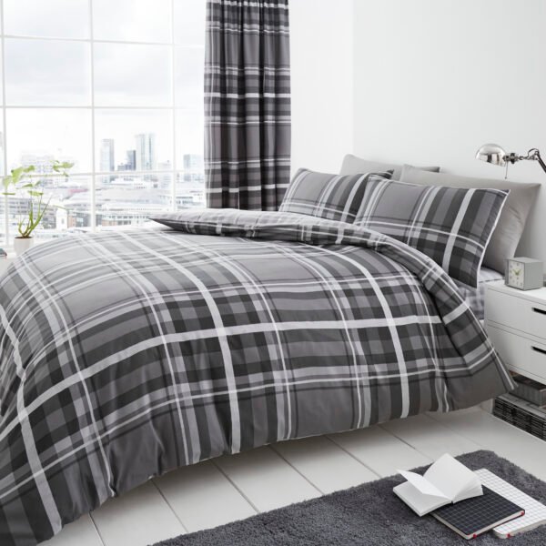 Tartan Check Duvet Cover Set - Grey