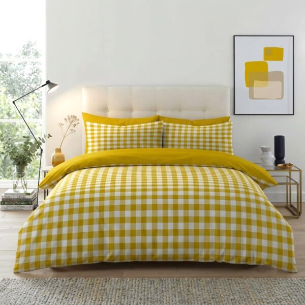 Luxury Gingham Check Duvet Cover Set - Ochre
