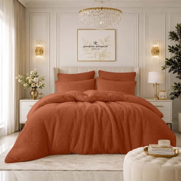Ultra Teddy Fleece Duvet Cover Set - Burnt Orange