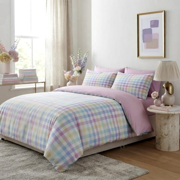Luxury Gingham Check Duvet Cover Set - Pastel
