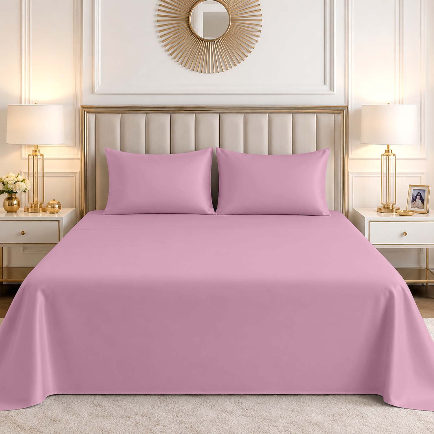 Pink 1 Luxury Cotton Blend Flat Bed Sheet - Pink