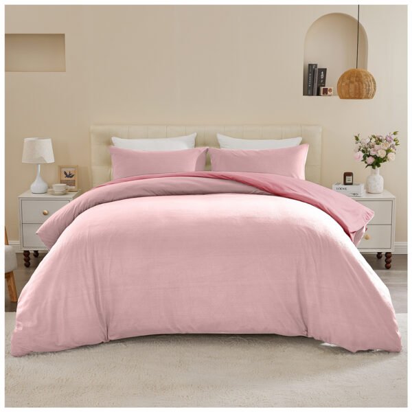 Reversible Plain Duvet Cover Set - Pink/Dark Pink