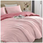 Reversible Plain Duvet Cover Set - Pink/Dark Pink - Image 2