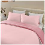 Reversible Plain Duvet Cover Set - Pink/Dark Pink - Image 4
