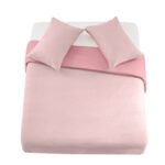 Reversible Plain Duvet Cover Set - Pink/Dark Pink - Image 8