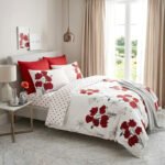 Botanical Floral Print Duvet Cover Set - Red