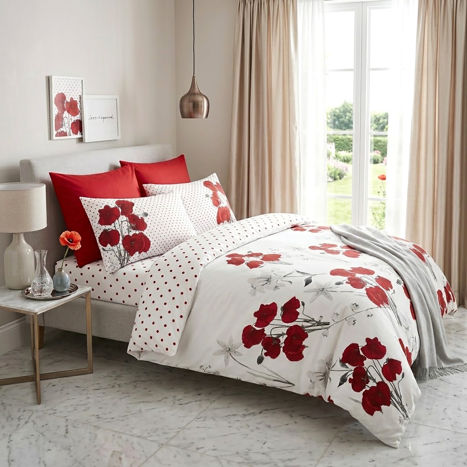 Red 1 Botanical Floral Print Duvet Cover Set - Red - Image 1