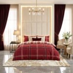Luxury Check Geometric Duvet Cover Set - Red