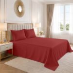 Luxury Cotton Blend Flat Bed Sheet - Red - Image 2