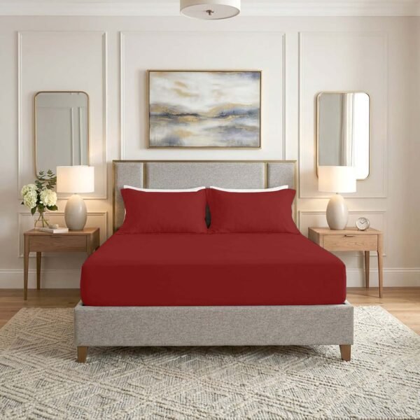 Premium Home Essentials Plain Fitted Sheet - Red