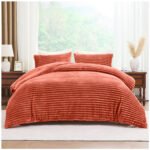 Fleece Bedding Ribbed Duvet Cover Set - Rust