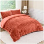 Fleece Bedding Ribbed Duvet Cover Set - Rust - Image 2
