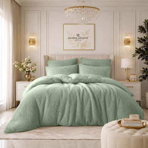 Ultra Teddy Fleece Duvet Cover Set - Sage Green