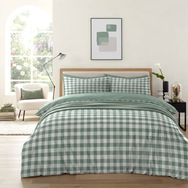 Luxury Gingham Check Duvet Cover Set - Sage Green