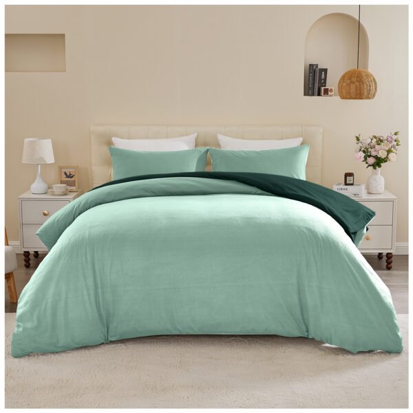 Reversible Plain Duvet Cover Set - Sage Green/Dark Green