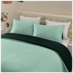 Reversible Plain Duvet Cover Set - Sage Green/Dark Green - Image 4