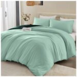 Reversible Plain Duvet Cover Set - Sage Green/Dark Green - Image 7
