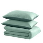 Reversible Plain Duvet Cover Set - Sage Green/Dark Green - Image 9