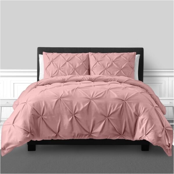Luxury Pintuck Duvet Cover Set - Soft Pink