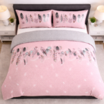 Luxury Feather Geometric Duvet Set - Pink - Image 2
