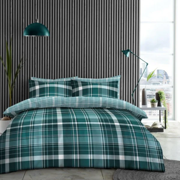 Reversible Check Duvet Cover Set - Green