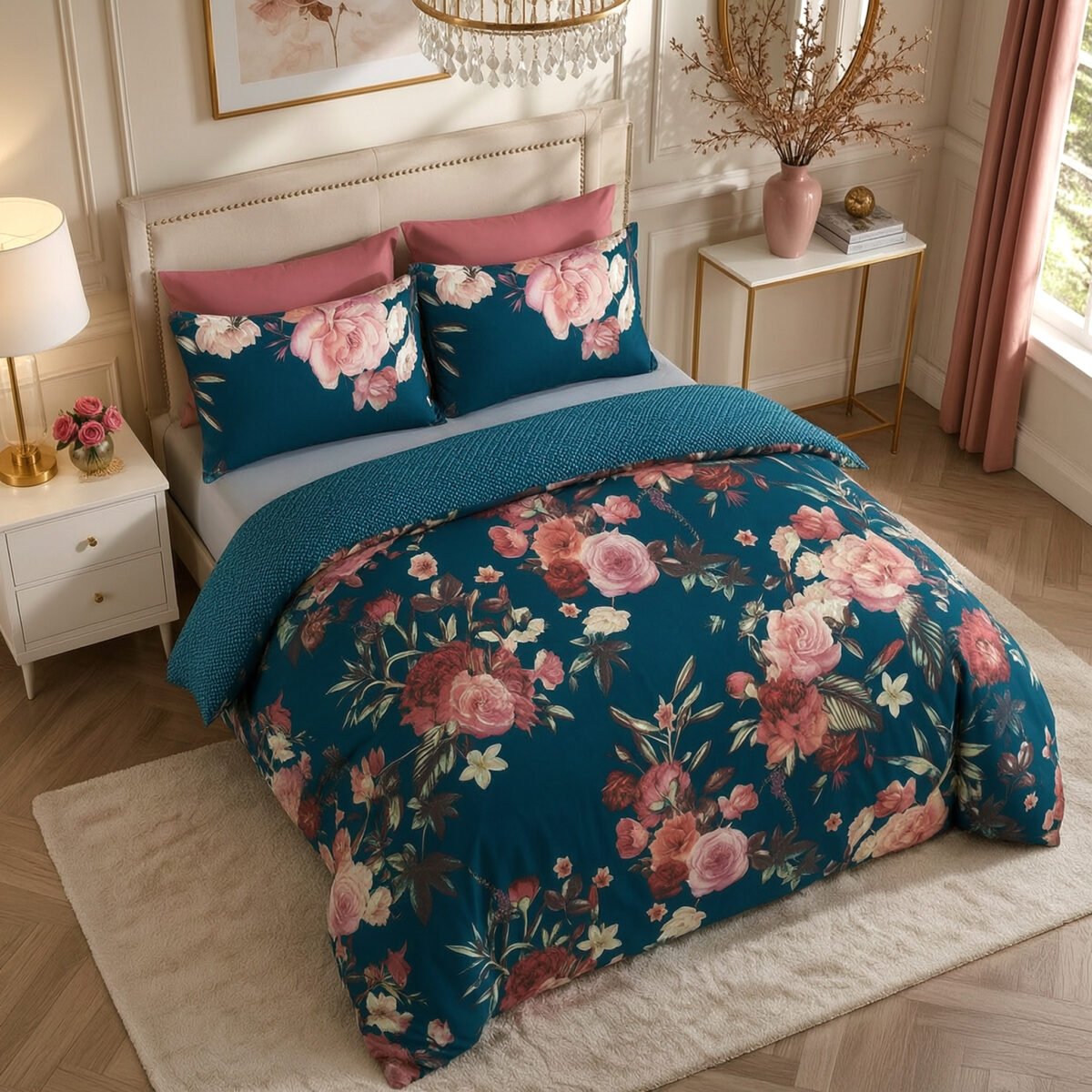 Luxury Floral Duvet Cover Set - Teal