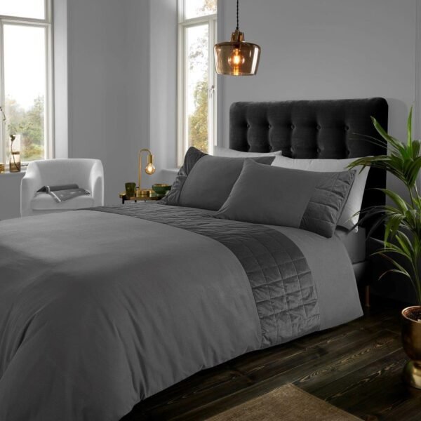 Square Velvet Duvet Cover Set - Charcoal