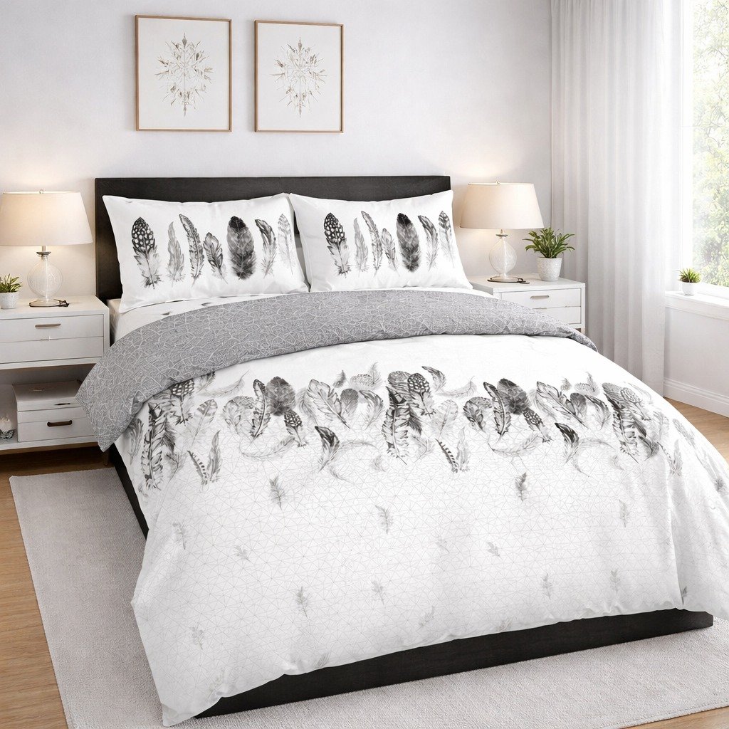WhatsApp Image 2026-04-10 at 3.56.47 PM Luxury Feather Geometric Duvet Set - White - Image 1